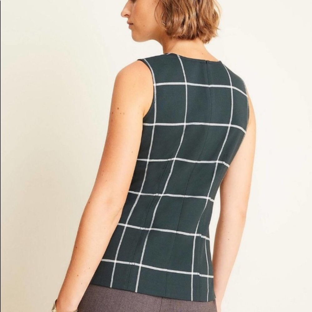 Ann Taylor Windowpane Seamed Shell Top Green Size 2